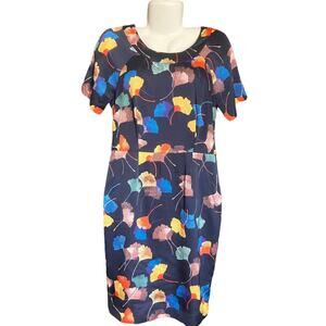 The Limited Women's Navy Floral Short Slv Round Neck Lined Dress SZ 6 Tall